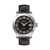 RHYTHM 麗聲 日本羅馬數字日期顯示三針高貴皮革自動機械錶-A1303 黑面銀框