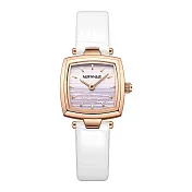 Mark fairwhale 馬克菲爾 精緻優雅方圓皮質錶帶女用錶-3480(流線錶殼輕薄高尚) 鋼琴白