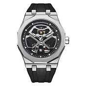 Mark Fairwhale 馬克菲爾 多邊形外框六邊形錶冠獨具設計潮流手錶-5590(多邊形造型手錶) 銀黑款