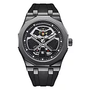 Mark Fairwhale 馬克菲爾 多邊形外框六邊形錶冠獨具設計潮流手錶-5590(多邊形造型手錶) 灰黑款