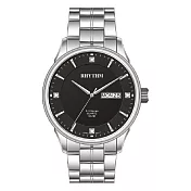 RHYTHM 麗聲 極簡設計簡約鑽標日期星期顯示不鏽鋼手錶-GS1603 銀框款