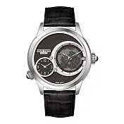 RHYTHM 麗聲 簡約世界地圖時尚風格日期顯示皮革手錶-I1503 黑色款