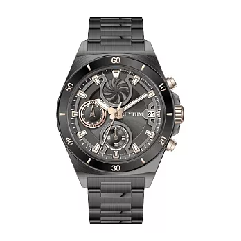 RHYTHM 麗聲 炫渦造型閃耀時尚雙眼不鏽鋼手錶-小錶款S1405 白金黑