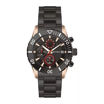 RHYTHM 麗聲 立體堆疊造型時尚雙眼不鏽鋼手錶-S1406 玫瑰金黑