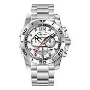 RHYTHM 麗聲 高級時尚三針三眼多色堆疊日期顯示不鏽鋼手錶-S1408S 銀框白底