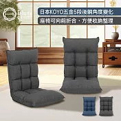 E-home Jiro次郎格紋日規布面頭枕椅背5段KOYO和室椅-兩色可選 藍色
