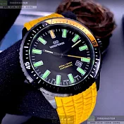 WAKMANN威克曼瑞士錶,編號：WA00029,44mm圓形黑精鋼錶殼黑色錶盤矽膠黃錶帶