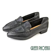 【GREEN PHOENIX】女 樂福鞋 小皮鞋 休閒鞋 包鞋 便鞋 尖頭 真皮 復古 EU35 黑色
