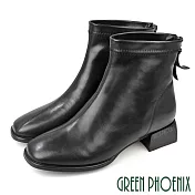 【GREEN PHOENIX】女 短靴 素面 後拉鍊 厚底 羊皮 全真皮 短筒 粗跟 JP23 黑色