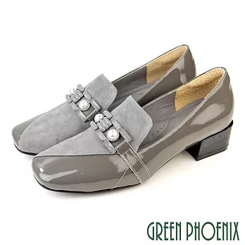【GREEN PHOENIX】女 跟鞋 包鞋 粗中跟 粗跟 全真皮 通勤 上班 宴會 台灣製 JP23 灰色