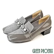 【GREEN PHOENIX】女 跟鞋 包鞋 粗中跟 粗跟 全真皮 通勤 上班 宴會 台灣製 JP24 灰色