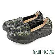 【GREEN PHOENIX】女 平底鞋 包鞋 懶人鞋 莫卡辛 休閒鞋 便鞋 全真皮 厚底 EU38 黑色