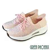 【GREEN PHOENIX】女 懶人鞋 健走鞋 休閒鞋 氣墊 厚底 彈力 透氣 秒穿 襪套式 EU36 粉紅色