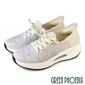 【GREEN PHOENIX】女 懶人鞋 健走鞋 休閒鞋 氣墊 厚底 彈力 透氣 秒穿 襪套式 EU36 白色
