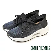 【GREEN PHOENIX】女 懶人鞋 健走鞋 休閒鞋 氣墊 厚底 彈力 透氣 秒穿 襪套式 EU36 黑色