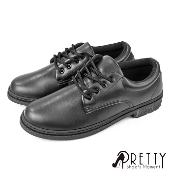 【Pretty】男 女大尺碼 學生鞋 皮鞋 素面 綁帶 台灣製 JP25.5 黑色