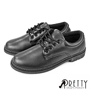 【Pretty】男 女大尺碼 學生鞋 皮鞋 素面 綁帶 台灣製 JP26.5 黑色