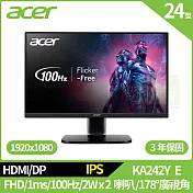 Acer KA242Y E 24型護眼螢幕(IPS,HDMI,DP,2Wx2)