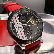FERRARI法拉利精品錶,編號：FE00068,42mm圓形黑精鋼錶殼黑色錶盤矽膠紅錶帶