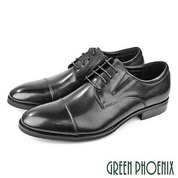 【GREEN PHOENIX】男 皮鞋 紳士鞋 德比鞋 商務鞋 加大尺碼 全真皮 綁帶 EU46 黑色