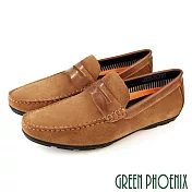 【GREEN PHOENIX】男 樂福鞋 商務皮鞋 紳士皮鞋 皮鞋 真皮 反毛皮 牛麂皮 EU42 棕色