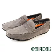 【GREEN PHOENIX】男 樂福鞋 商務皮鞋 紳士皮鞋 皮鞋 真皮 反毛皮 牛麂皮 EU44 灰色