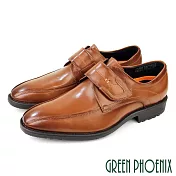 【GREEN PHOENIX】男 皮鞋 紳士鞋 商務鞋 全真皮 沾黏式 EU42 棕色