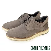 【GREEN PHOENIX】男 休閒鞋 休閒皮鞋 反毛皮 牛麂皮 真皮 綁帶 EU40 灰色