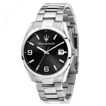 MASERATI 瑪莎拉蒂 Attrazione 銀黑三眼三針日期顯示不鏽鋼腕錶 R8853151007