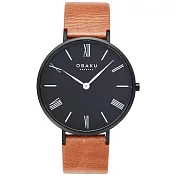 OBAKU 羅馬時刻紳士皮革時尚腕錶-棕X黑