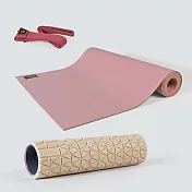 USHaS 瑜癒丨博客來獨家優惠組合丨天然橡膠瑜珈墊薄紅三件組
