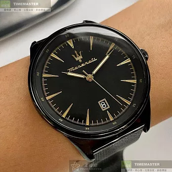 MASERATI瑪莎拉蒂精品錶,編號：R8853146001,46mm圓形黑精鋼錶殼黑色錶盤米蘭深黑色錶帶