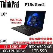 【Lenovo】聯想 ThinkPad P16s Gen2 16吋商務筆電(i7-1360P/16G/1TB/RTX A500 4G/W11P/三年保)