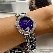 VERSUS VERSACE凡賽斯精品錶,編號：VV00366,36mm圓形銀精鋼錶殼紫藍錶盤精鋼銀色錶帶
