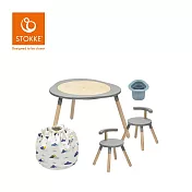 Stokke 挪威 MuTable V2 多功能遊戲桌經典組 (一桌二椅+玩具收納袋-雲朵飄飄+筆筒-藍) - 風暴灰