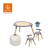 Stokke 挪威 MuTable V2 多功能遊戲桌經典組 (一桌二椅+玩具收納袋-多彩星星+筆筒-藍) - 丁香紫