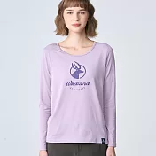 【荒野wildland】女輕能量纖維大圓領印花保暖衣0B12663-59 S 芋紫色