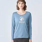 【荒野wildland】女輕能量纖維大圓領印花保暖衣0B12663-69 M 灰藍色