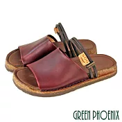 【GREEN PHOENIX】女 拖鞋 涼鞋 兩穿 全真皮 手工 台灣製 EU40 紅色