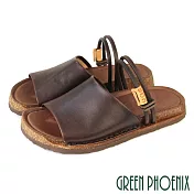 【GREEN PHOENIX】女 拖鞋 涼鞋 兩穿 全真皮 手工 台灣製 EU38 咖啡色