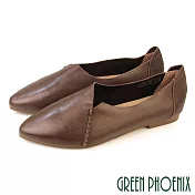 【GREEN PHOENIX】女 娃娃鞋 便鞋 包鞋 懶人鞋 平底 真皮 油蠟牛皮 EU35 咖啡色