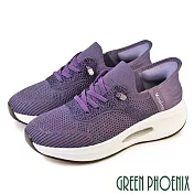 【GREEN PHOENIX】女 健走鞋 休閒鞋 懶人鞋 秒穿滑套 氣墊 厚底 彈力 透氣 襪套式 免綁鞋帶 EU36 紫色