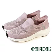 【GREEN PHOENIX】女 健走鞋 休閒鞋 懶人鞋 秒穿滑套 厚底 彈力 透氣 襪套式 EU35 粉紅色