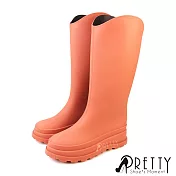 【Pretty】女 雨靴 雨鞋 防水靴 防水鞋 長靴 平底 EU36 紅色