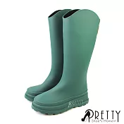 【Pretty】女 雨靴 雨鞋 防水靴 防水鞋 長靴 平底 EU36 綠色
