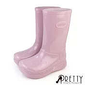 【Pretty】女 雨靴 雨鞋 防水靴 防水鞋 中筒 寬楦 EU39 粉紅色