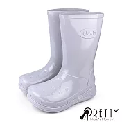 【Pretty】女 雨靴 雨鞋 防水靴 防水鞋 中筒 寬楦 EU39 灰色