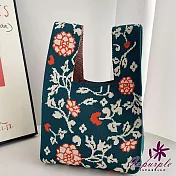 【iSPurple】針織印花＊手腕購物手提背心包/ 日系玫瑰藍