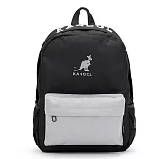 KANGOL - 英國袋鼠雙拼LOGO學院風後背包-共4色 黑底灰口袋