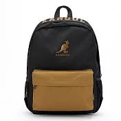 KANGOL - 英國袋鼠雙拼LOGO學院風後背包-共4色 黑底棕口袋
